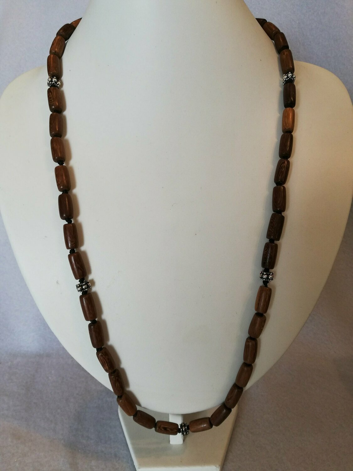 Holzkette mit 925 Silber 001, 81 cm