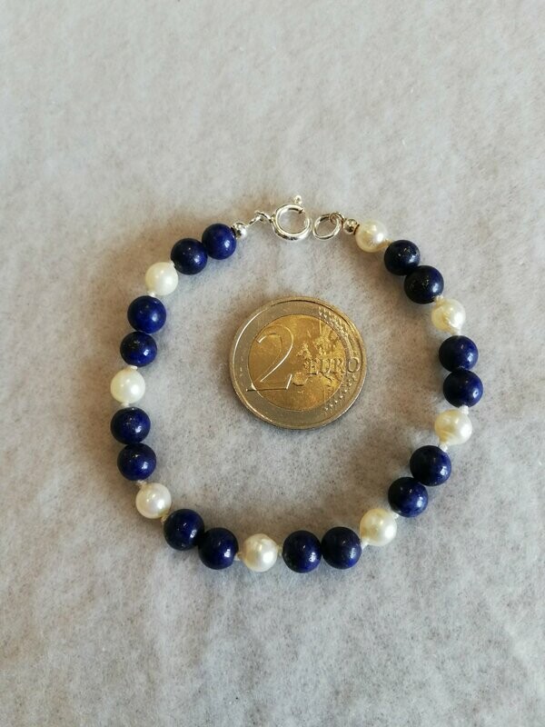 Lapislazuli-Süßwasserzuchperle Armband 001, 19,5 cm Länge Lapislazuli-Süßwasserzuchperle Armband 001, 19,5 cm Länge