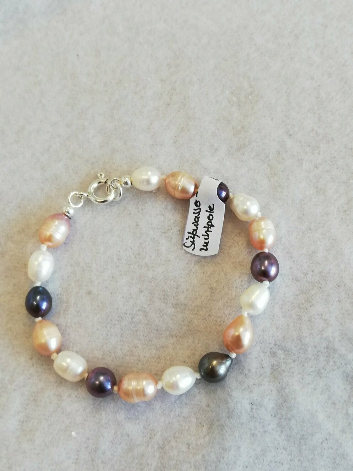 Süßwasserzuchtperlen-Armband 001, oval bunt, 18,5 cm Länge