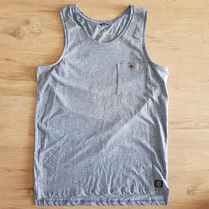 Mens Blue Tank Singlet Size LARGE -Print on Back