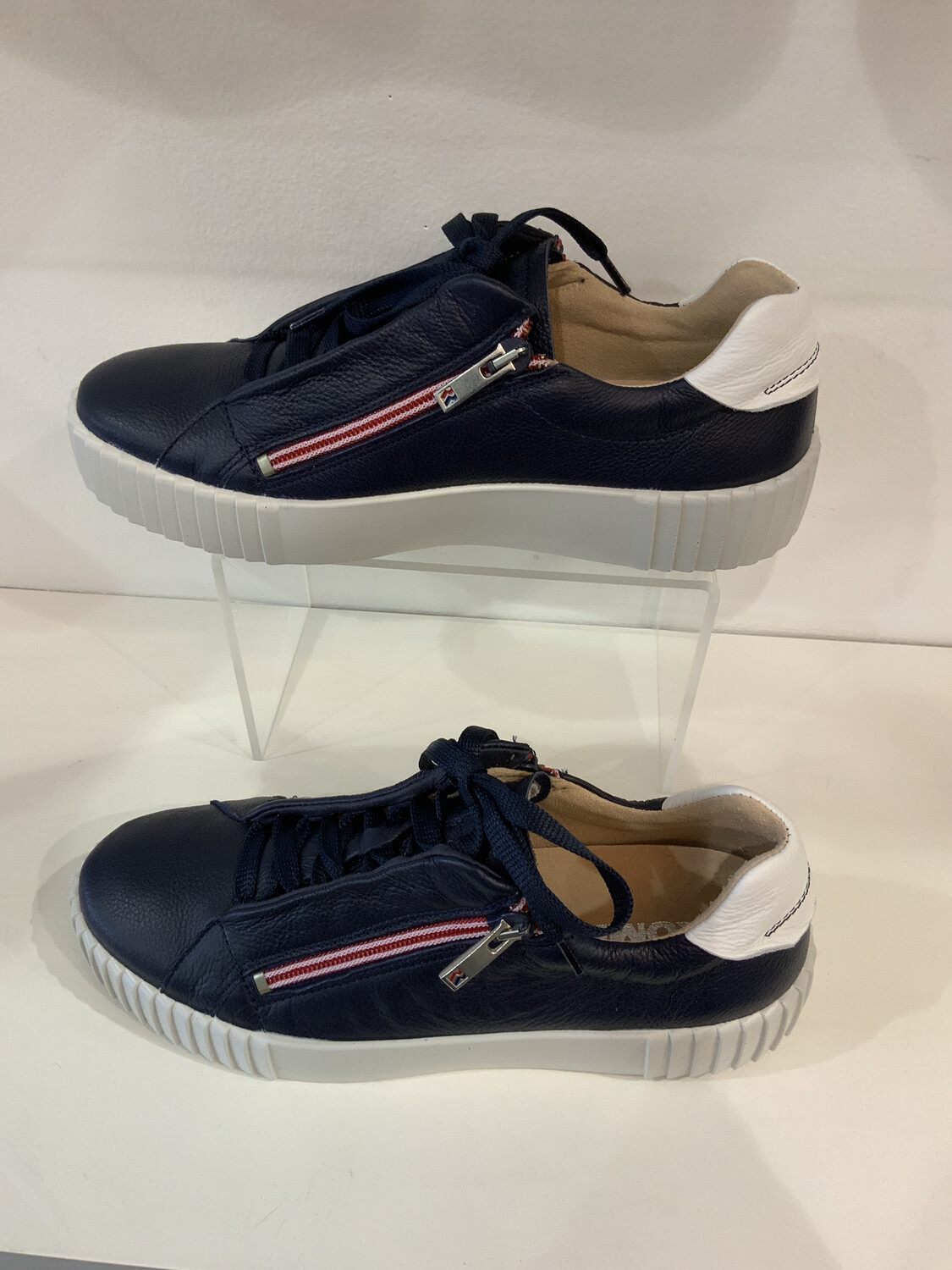 Double Zip Leather Sneaker - Navy Double Zip Leather Sneaker - Navy