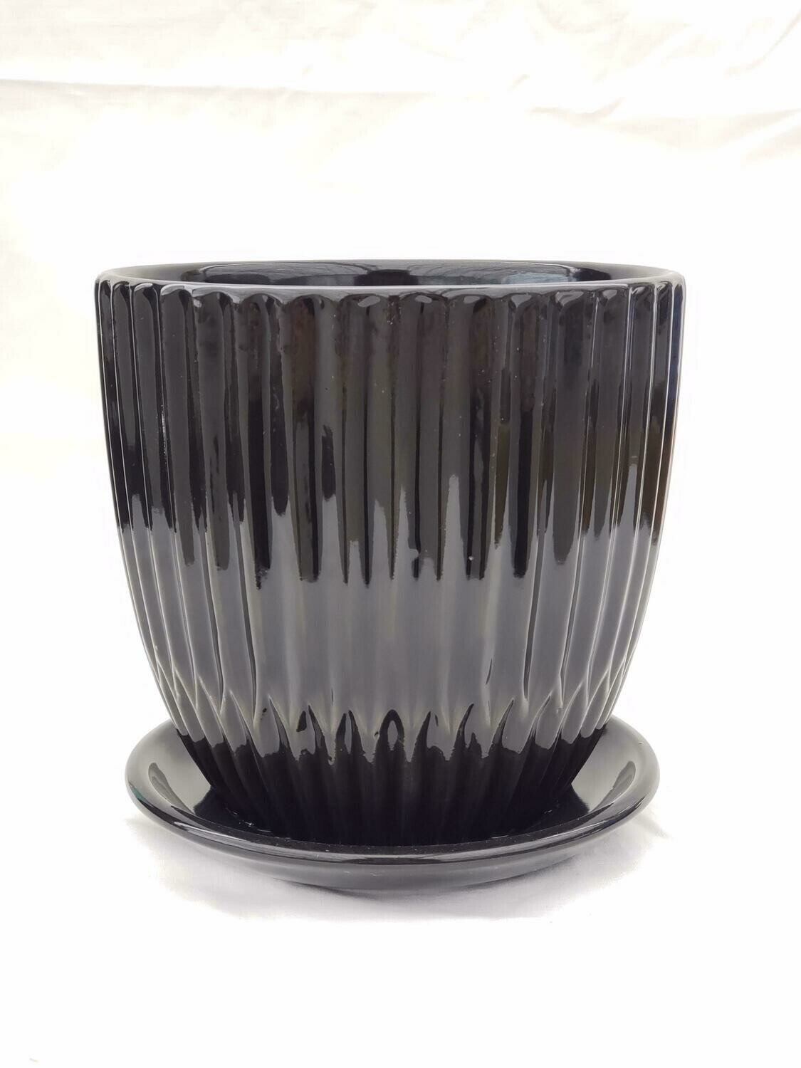 15cm BLK Ceramic Pot W/saucer