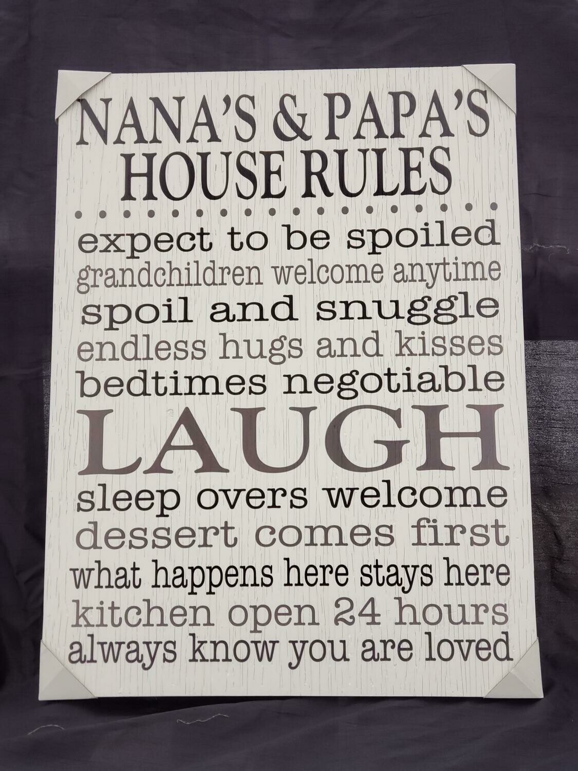 Nana's & Papa's Rules Wall Art