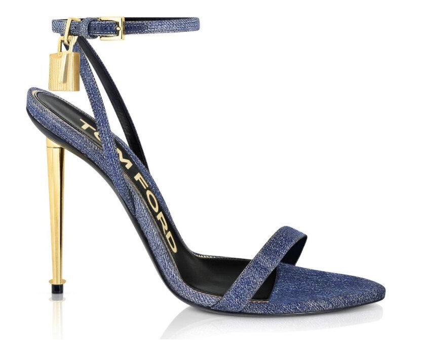 DENIM PADLOCK POINTY NAKED SANDAL 105 MM