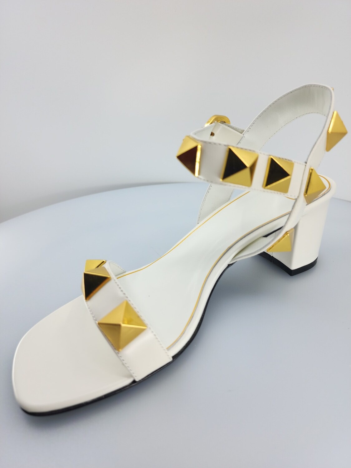 Roman Stud Leather Sandal Mid Heel white 6.5