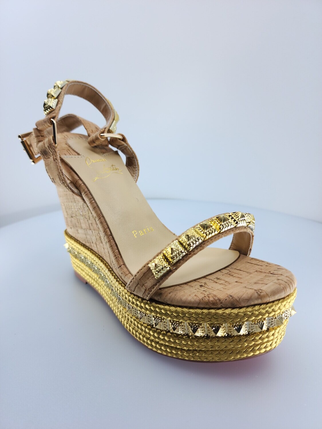 Gold Foil Leather Studded Pyradiams Wedge