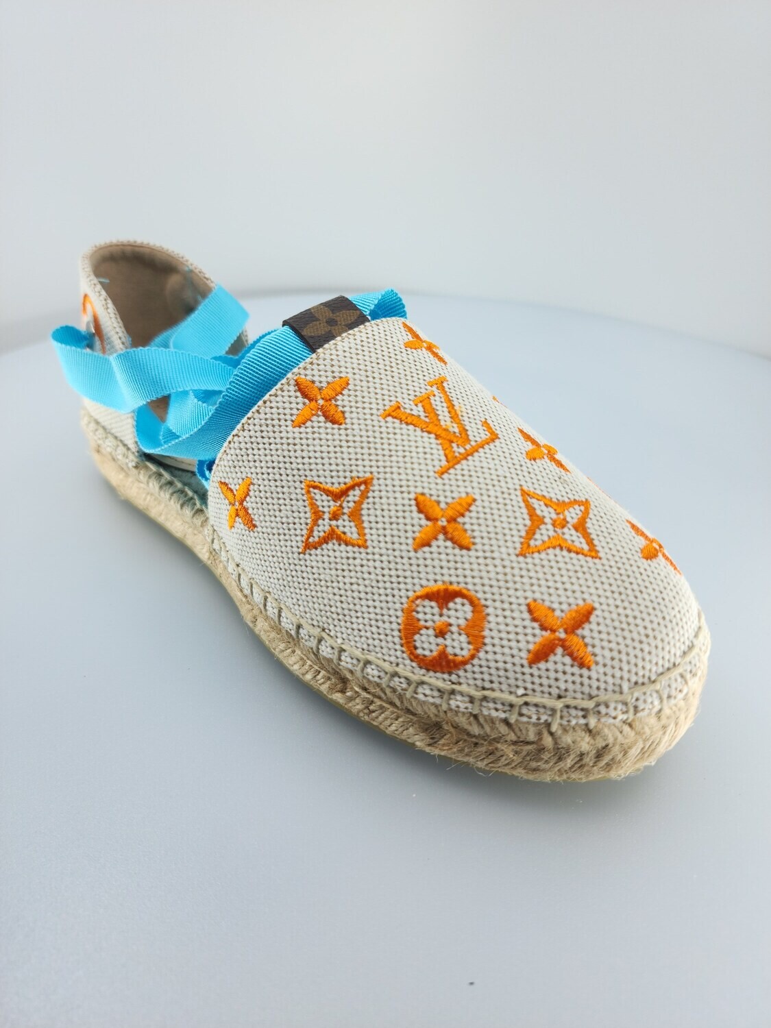 Espadrille monogram beige blue laces