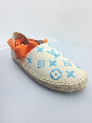 Espadrille monogram beige orange laces