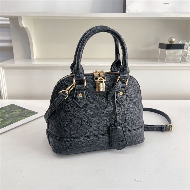 Elegant Black Embossed Leather Handbag 