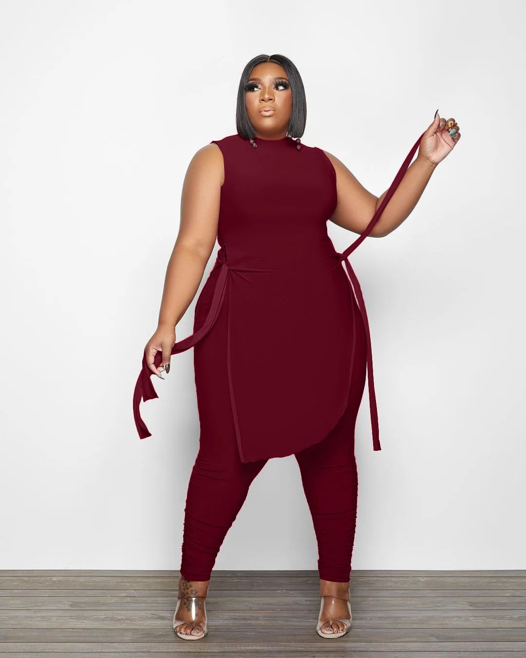 Side tie Tunic 2-piece set Plus Size