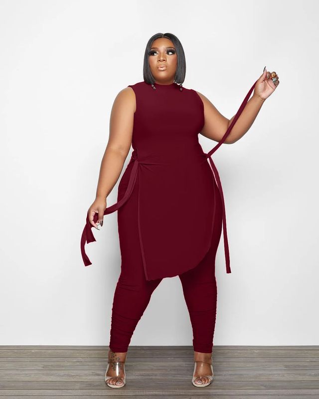 Side tie Tunic 2-piece set Plus Size