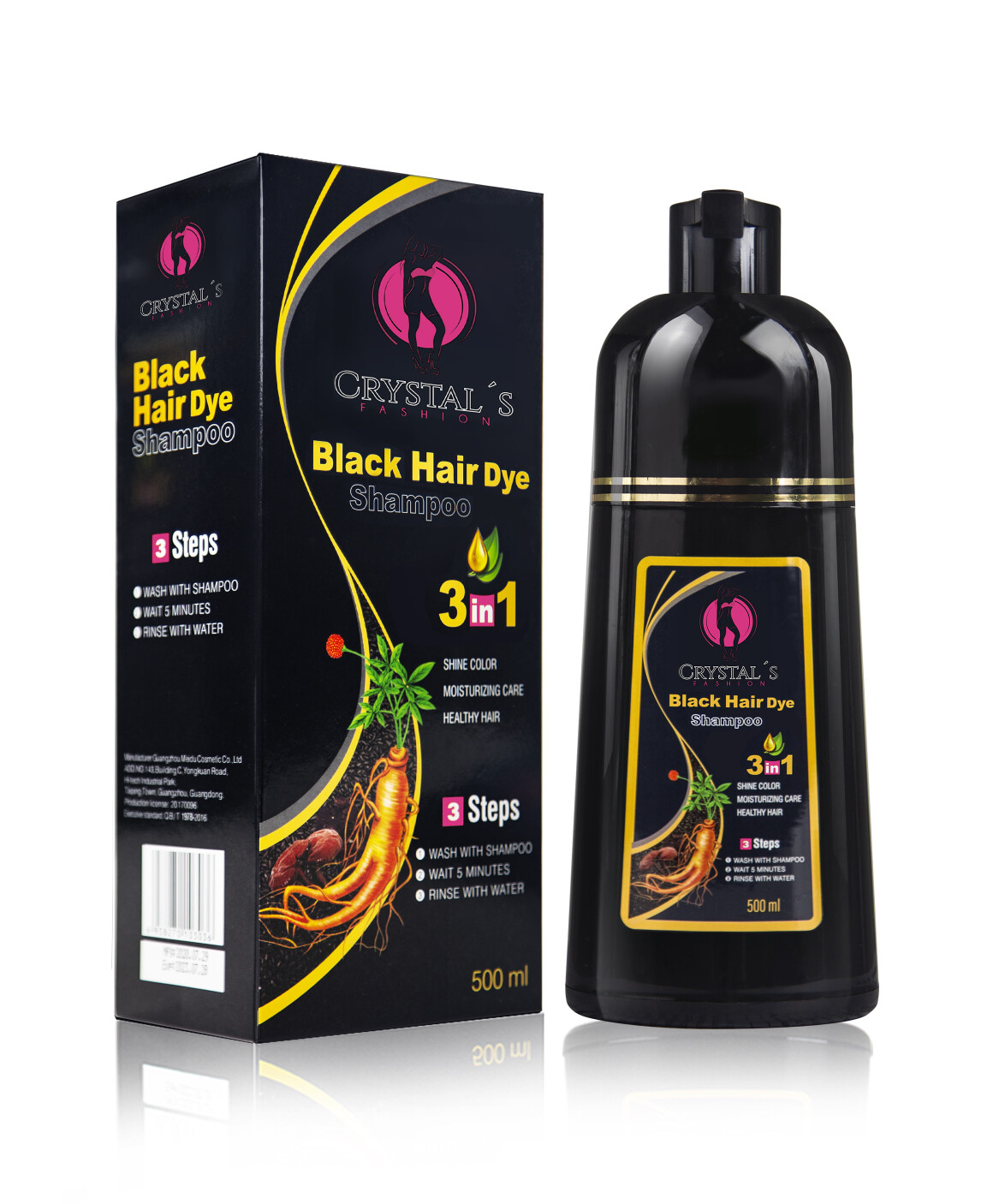 Hair color shampoo black organic 3 in 1 pinta canas