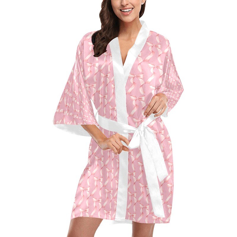 Minnie Pink Bow Print Women's Silk Robe
