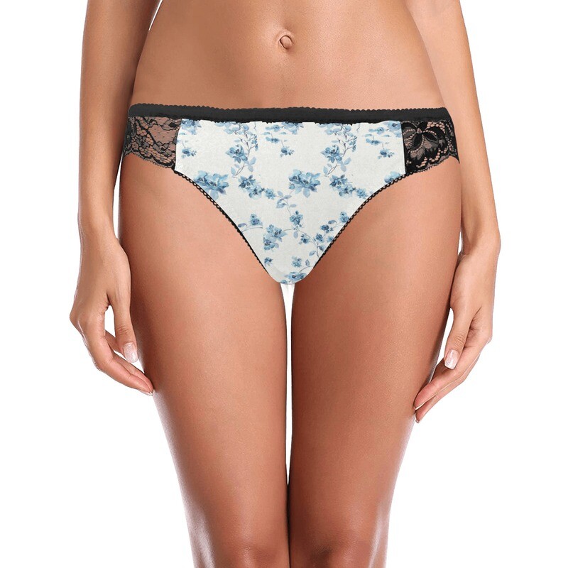 Black/Soft Blue Floral Lace Panty
