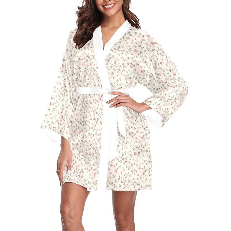 Soft Floral Pink Silk Robe