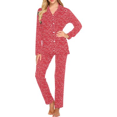 Red Hearts Women's Long Pajamas Set