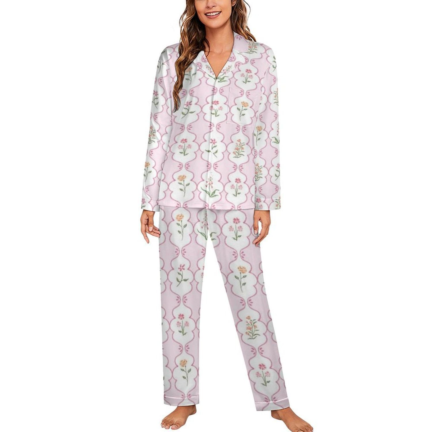 Vintage Summer Flowers Long Pajamas Set