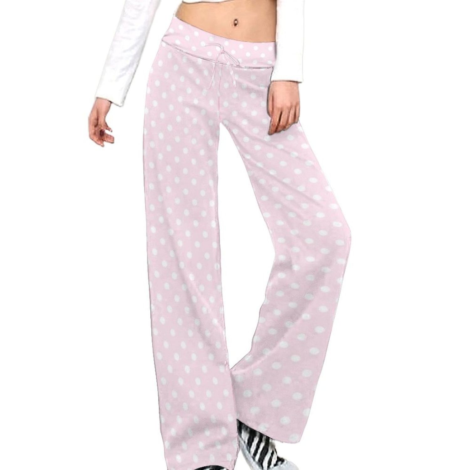 Women's Straight Drawstring Yoga pants | Pink Polkadots