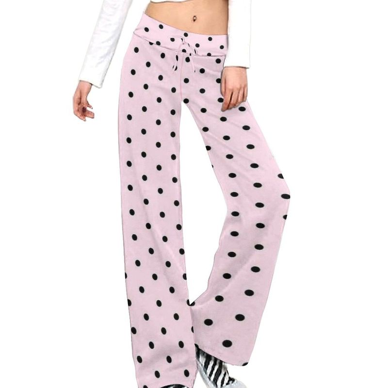 Women's Straight Drawstring Yoga pants | Black Polkadots