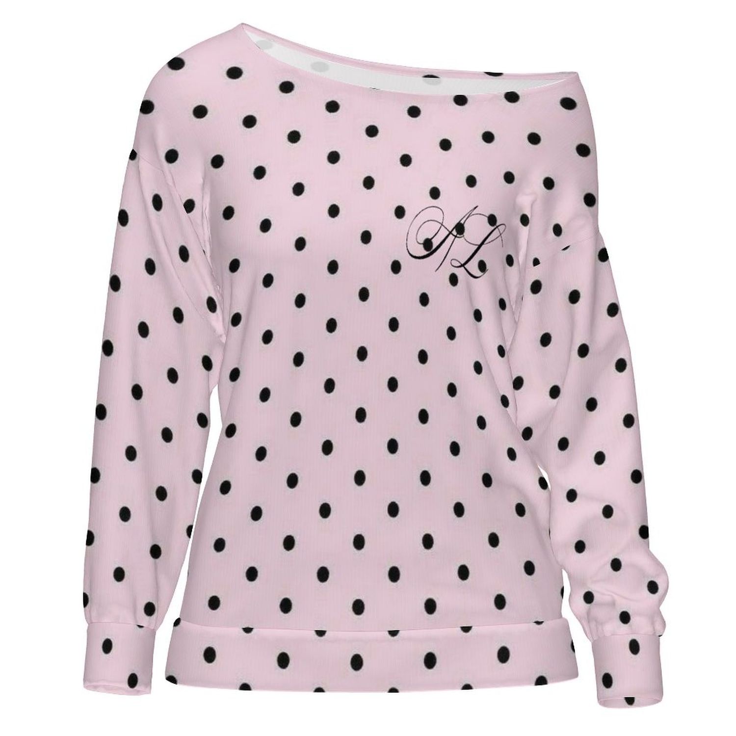 PINK Women's Off Shoulder Sweatshirt | BLACK Polkadot
