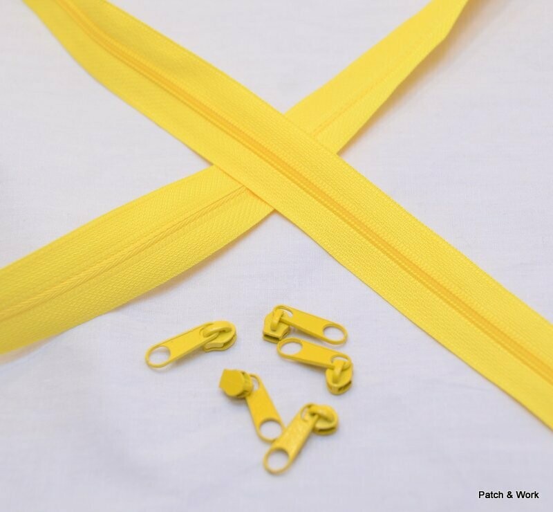 Endlos Reißverschluss gelb mit 5 Zippern