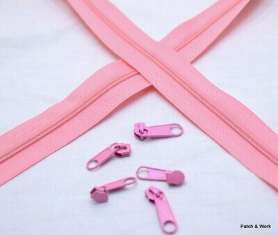 Endlos Reißverschluss rosa mit 5 Zippern
