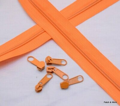 Endlos Reißverschluss orange mit 5 Zippern