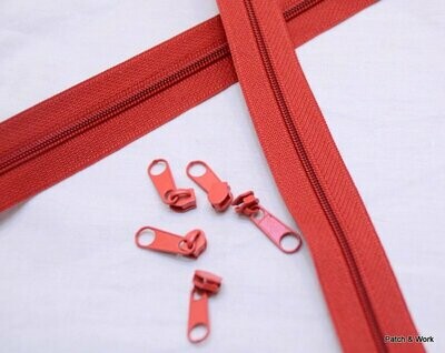 Endlos Reißverschluss rot mit 5 Zippern