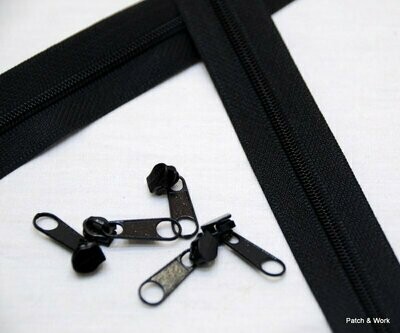 Endlos Reißverschluss schwarz mit 5 Zippern