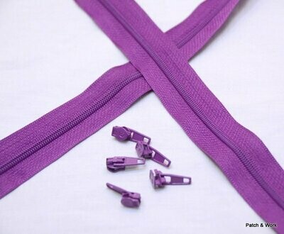 Endlos Reißverschluss lila mit 5 Zippern