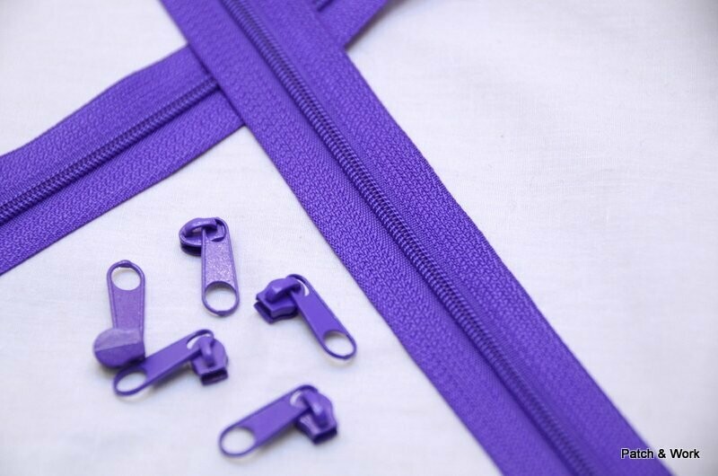 Endlos Reißverschluss violett mit 5 Zippern