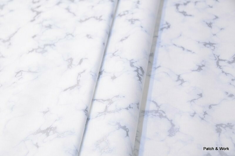Patchworkstoff metallic marmoriert weiß silber