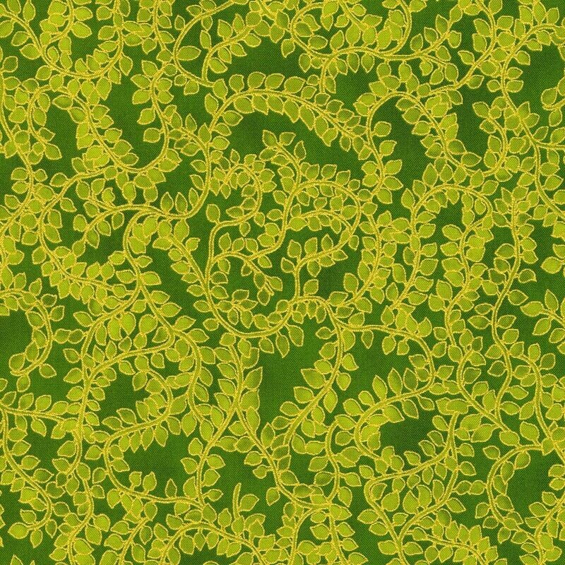 Patchworkstoff leaves winding green metallic Patchworkstoff leaves winding green metallic