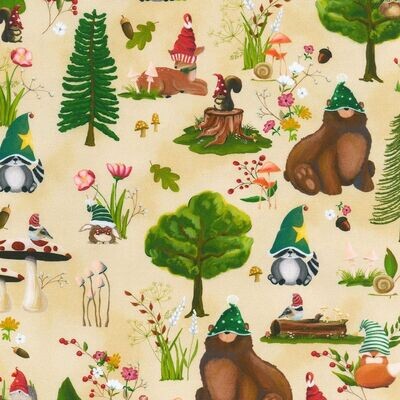 Patchworkstoff Gnomeland Critters Wald