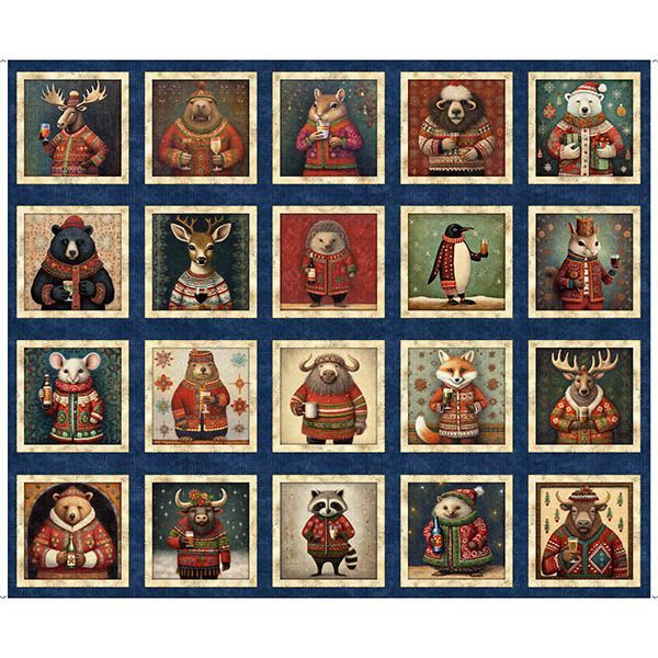 Panel Patchwork Christmas Party Animals