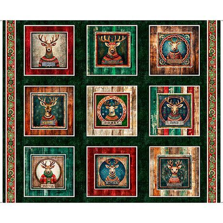 Panel Patchwork Santa's Workshop Reindeer Picture Patches