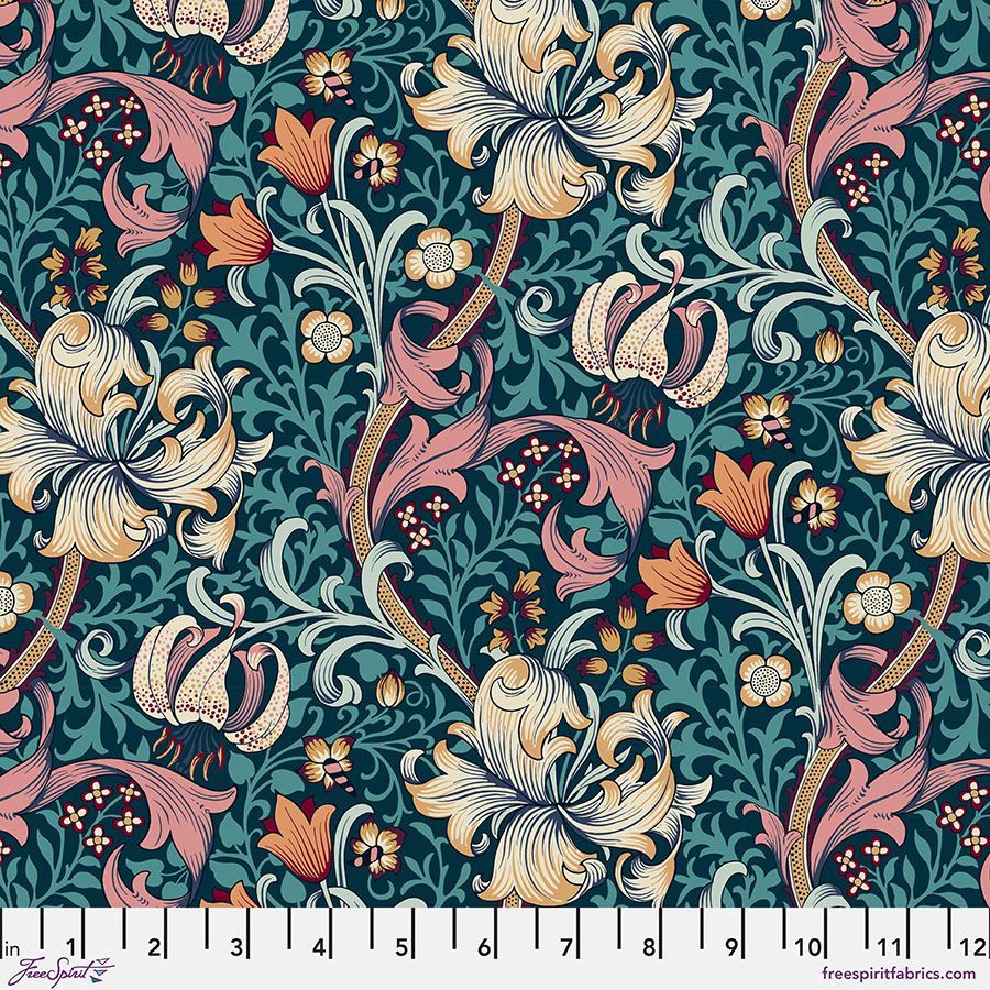 Patchworkstoff William Morris Red House Golden Lily Teal