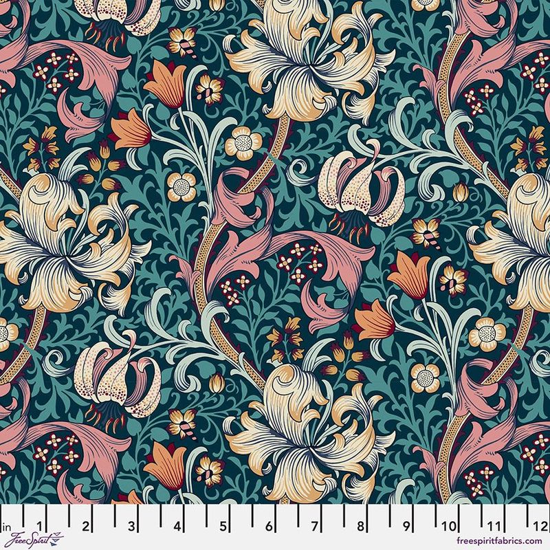 Patchworkstoff William Morris Red House Golden Lily Teal
