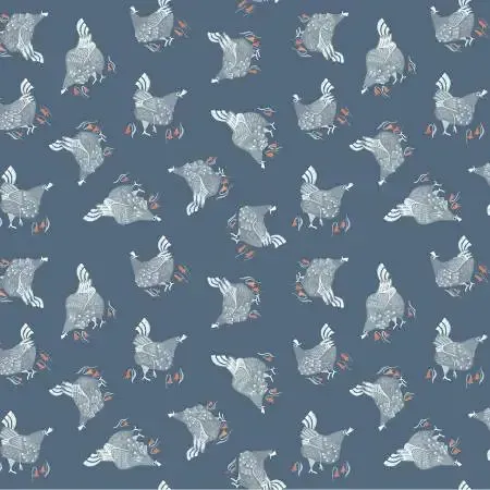 Patchworkstoff Dear Stella Hühner taubenblau