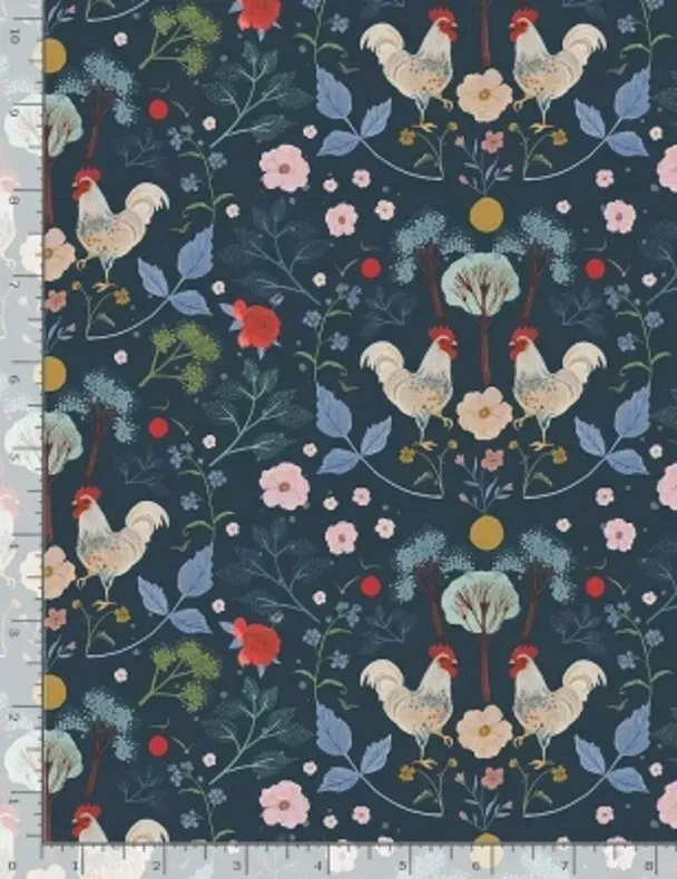 Patchworkstoff Timeless Treasure Hühner blau floral