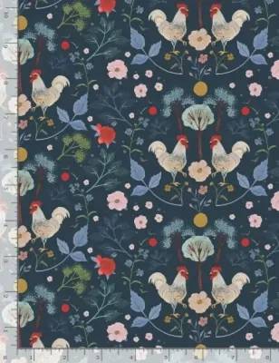 Patchworkstoff Timeless Treasure Hühner blau floral