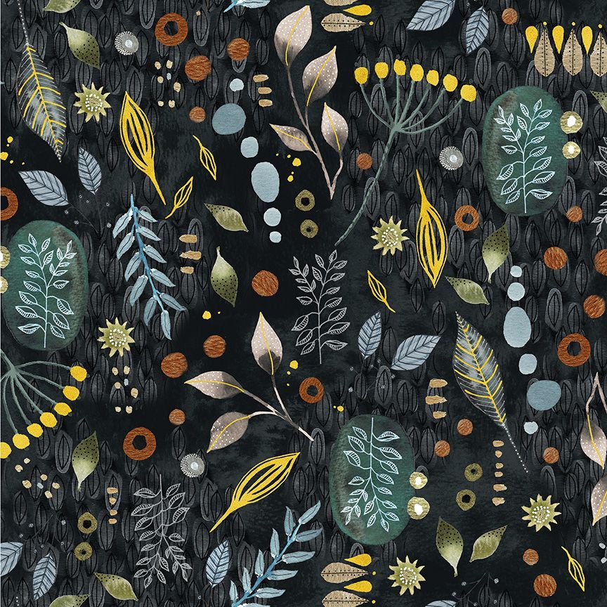 Patchworkstoff Flora & Form Forage Onyx