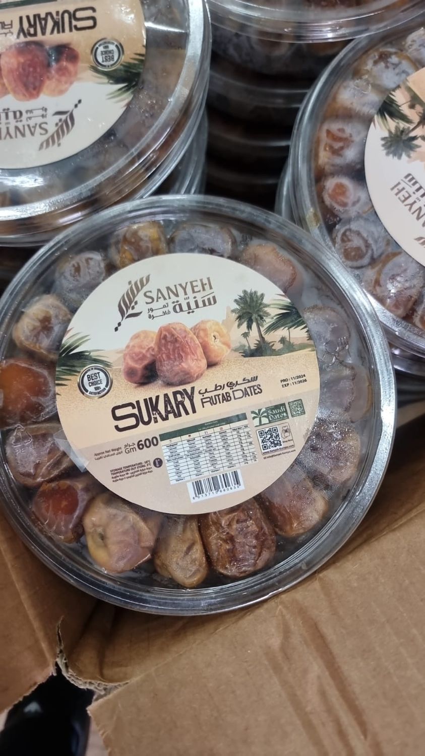 Dadels Sukari Rutab dates per doos 24 x 600 gram, diskverpakking