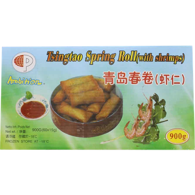Tsingtao loempia met garnaal per doos 10x900gr Tsingtao loempia met garnaal per doos 10x900gr