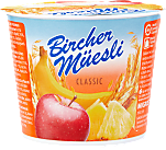 Birchermüesli avec yogourt enrichi de crème, fruits et flocons de céréales