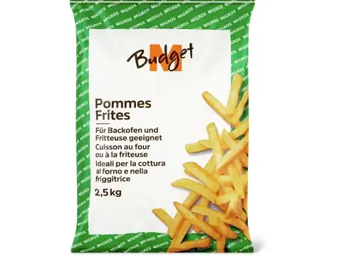 M-Budget · Pommes frites · Cuisson au four ou à la friteuse, sans gluten 2.5kg