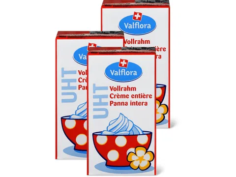 Valflora · Crème entière · IP-SUISSE, 35% matière grasse laitière, UHT 3x125ml