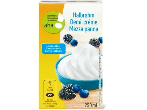 Demi-crème · aha!, 25% de gras, sans lactose 250ml