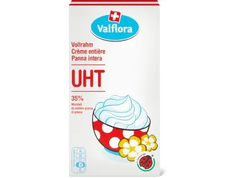 Valflora · Crème entière · IP-SUISSE, 35% matière grasse laitière, UHT 500ml