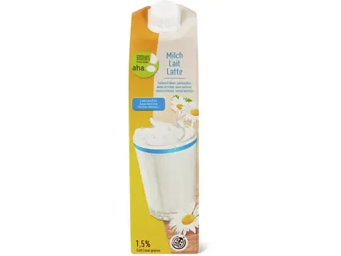 Lait · aha!, IP-SUISSE, 1,5% mat. grasse, UHT, sans lactose 1l
